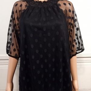 Black polkadot sheer blouse XL